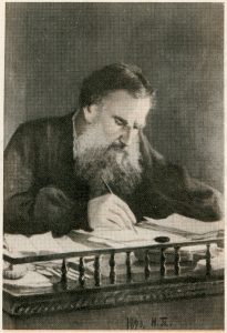 Drawing of Leo Tolstoy writing