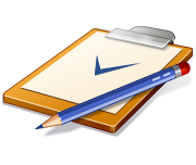 Drawing of a page with a checkmark on a clipboard