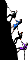 Drawing of people climbing a mountain
