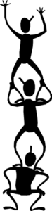 Drawing of people standing on each other's shoulders to reach something