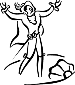 Line drawing of an actor on a stage
