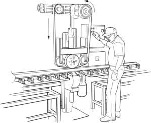 Drawing of a man running an industrial machine