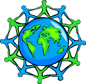 People holding hands around the globe