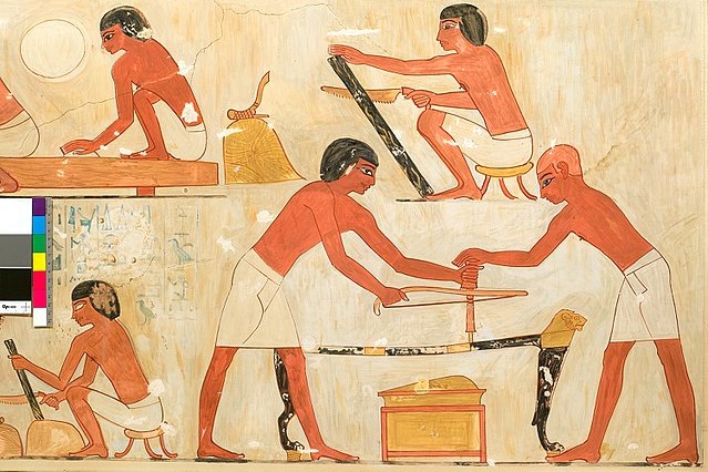 Tomb painting of Ancient Egyptian carpenters at work